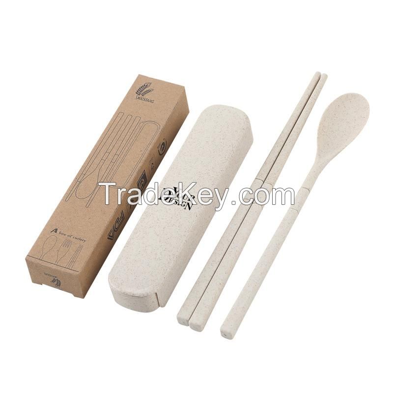 2 Pcs Wheat Straw Travel Cutlery Set