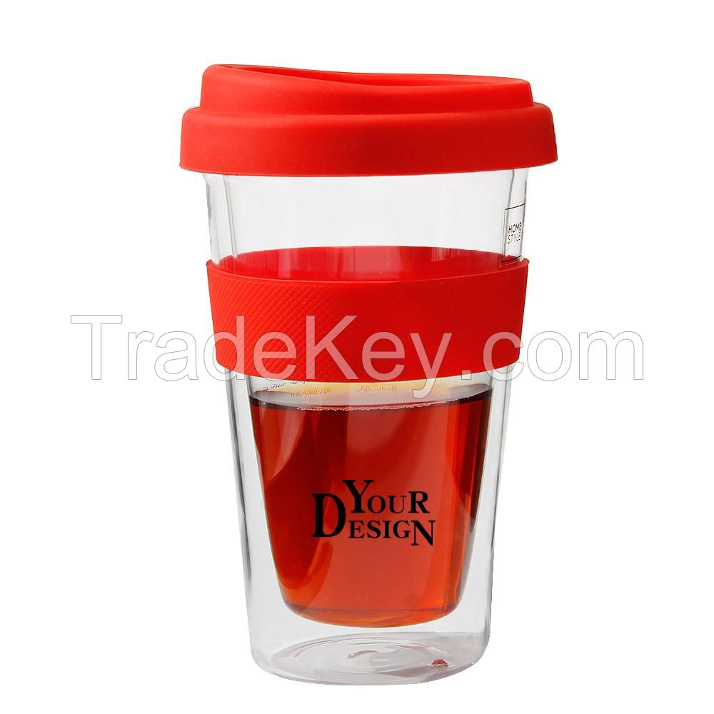 12 oz. Double Wall Clear Mug With Silicone Lid & Sleeve
