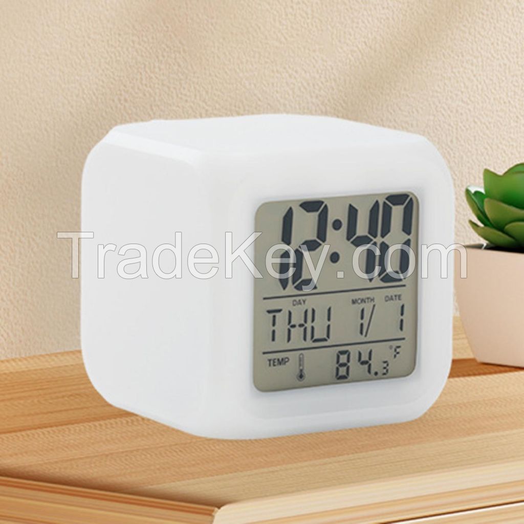 7 Color LED Table Cube Alarm Clock