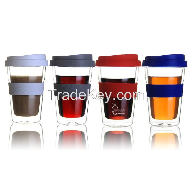 12 oz. Double Wall Clear Mug With Silicone Lid & Sleeve