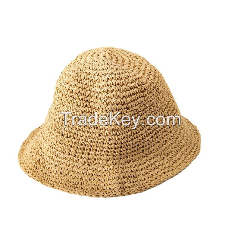 Baby Foldable Crochet Straw Hat With Lace Strap