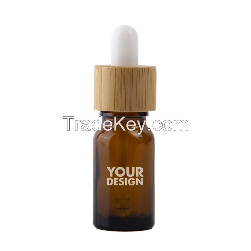 10ml Amber Glass Dropper Bottle With Bamboo Lid