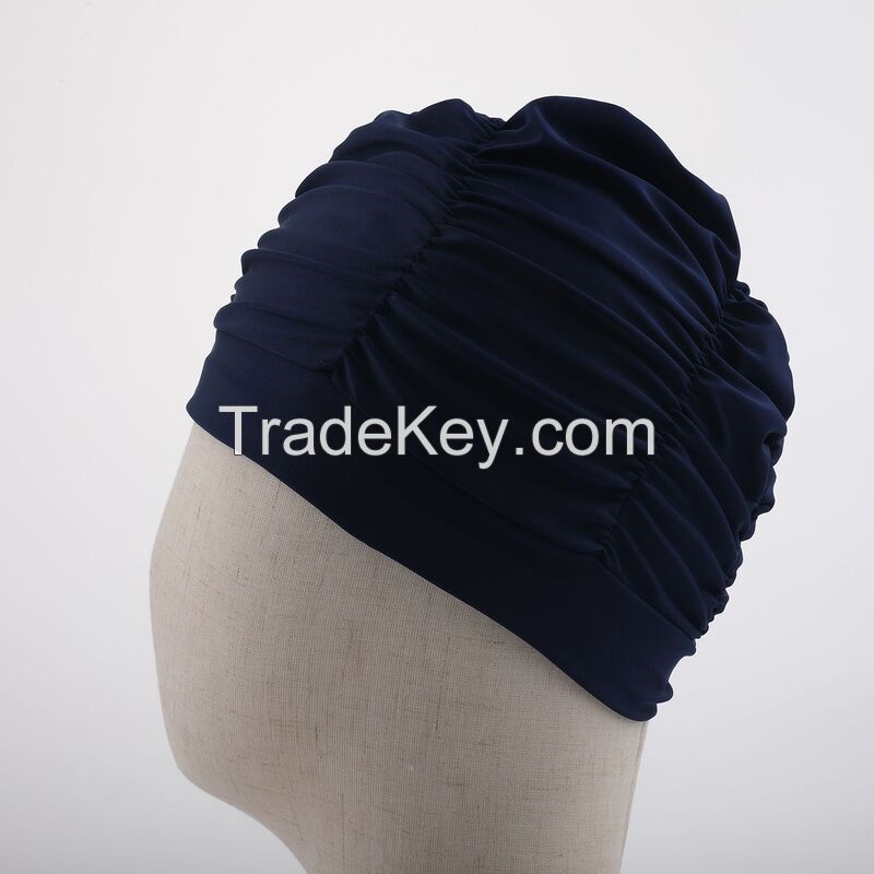 Pleated Long Hair Swimming Cap