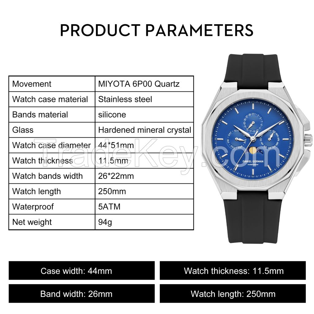 Men's Dress Watch, Quartz Analog Waterproof Leather Band Wrist Watches for Men, Easy Reader Big Face Stainless Steel Luxury Men Watch