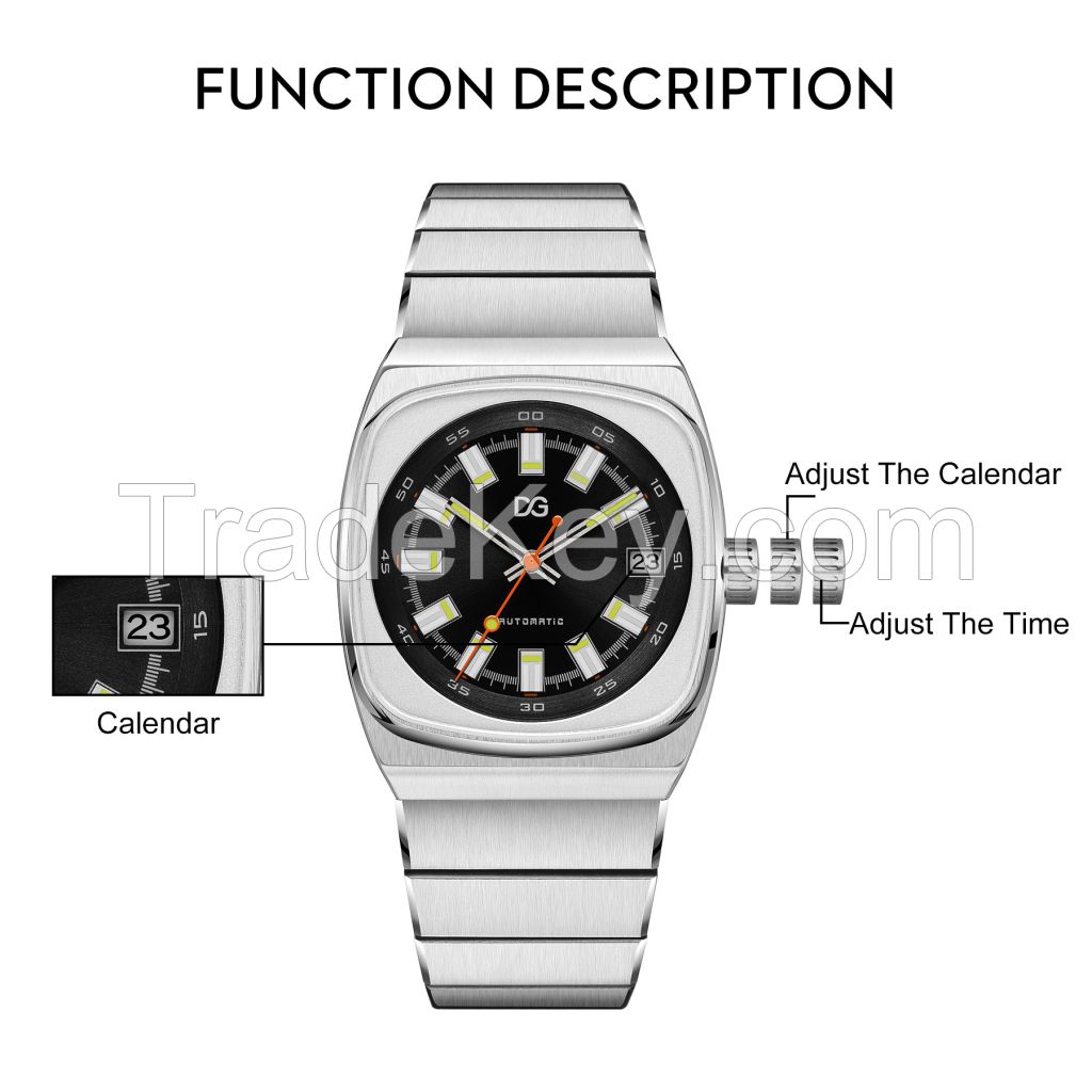 Automatic Watch for Men Analog Luminous Stainless Steel Men's Wrist Watches with Auto Date Calendar and Second hand, 50M Waterproof Easy Reader Big Face Mens Luxury Watch