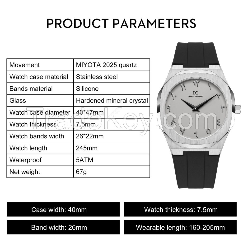 Men's Watch Quartz Analog Stainless Steel, 50M Waterproof Minimalist Thin Men Wrist watches, Easy Reader Big Face Mens Luxury Watch with Super Soft Comfortable Silicone Band