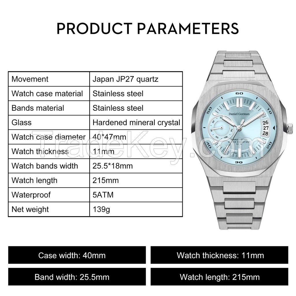 Men's Watch Quartz Analog Stainless Steel, 50M Waterproof Minimalist Thin Men Wrist watches, Easy Reader Big Face Mens Luxury Watch