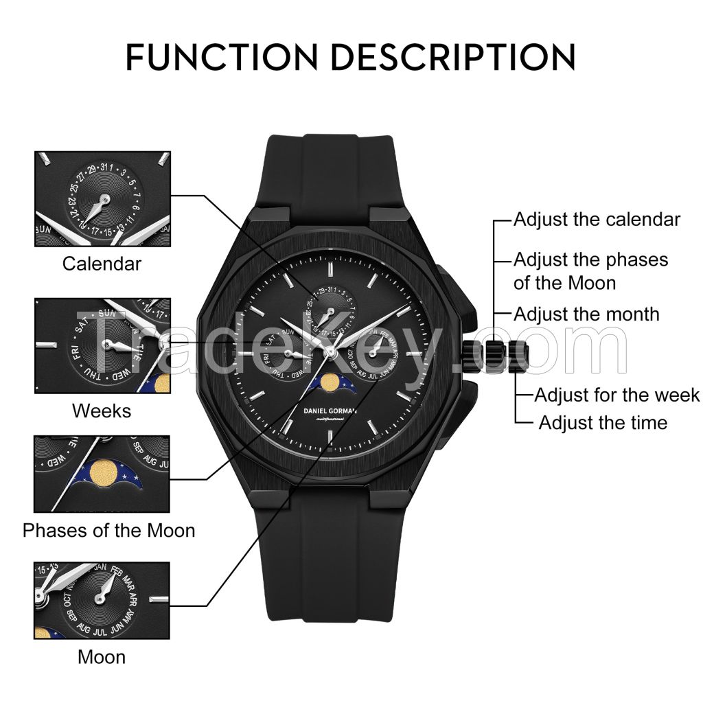 Men's Luxury Watch, Quartz Analog Waterproof Leather Band Wrist Watches for Men, Easy Reader Big Face Stainless Steel Luxury Men Watch