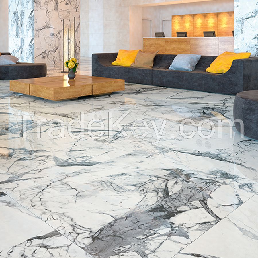 Marble Look White Newport 120x180cm Porcelain Ceramic Tiles For Floor and Wall Glossy Full Body Large Format