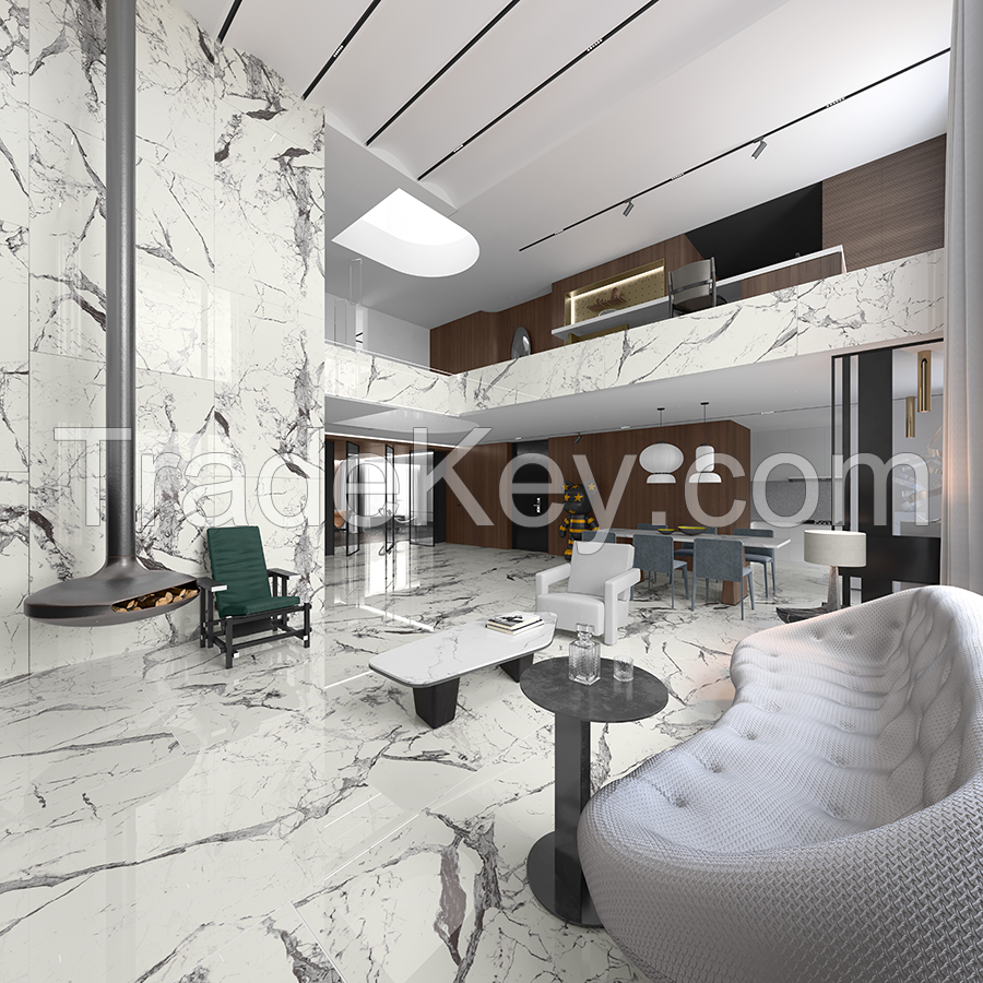 Marble Look White Newport 120x180cm Porcelain Ceramic Tiles For Floor and Wall Glossy Full Body Large Format