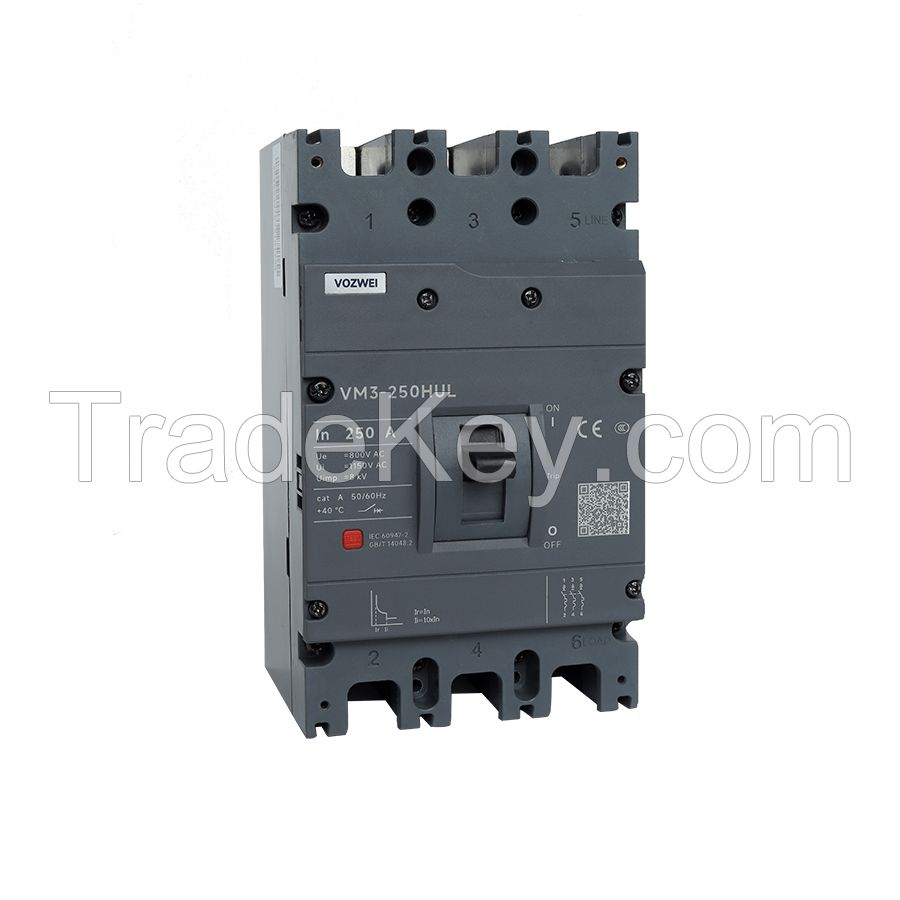 MCCB VM3-250HUL AC250A 3P AC800V 8kV Molded case circuit breaker for solar energy and wind power