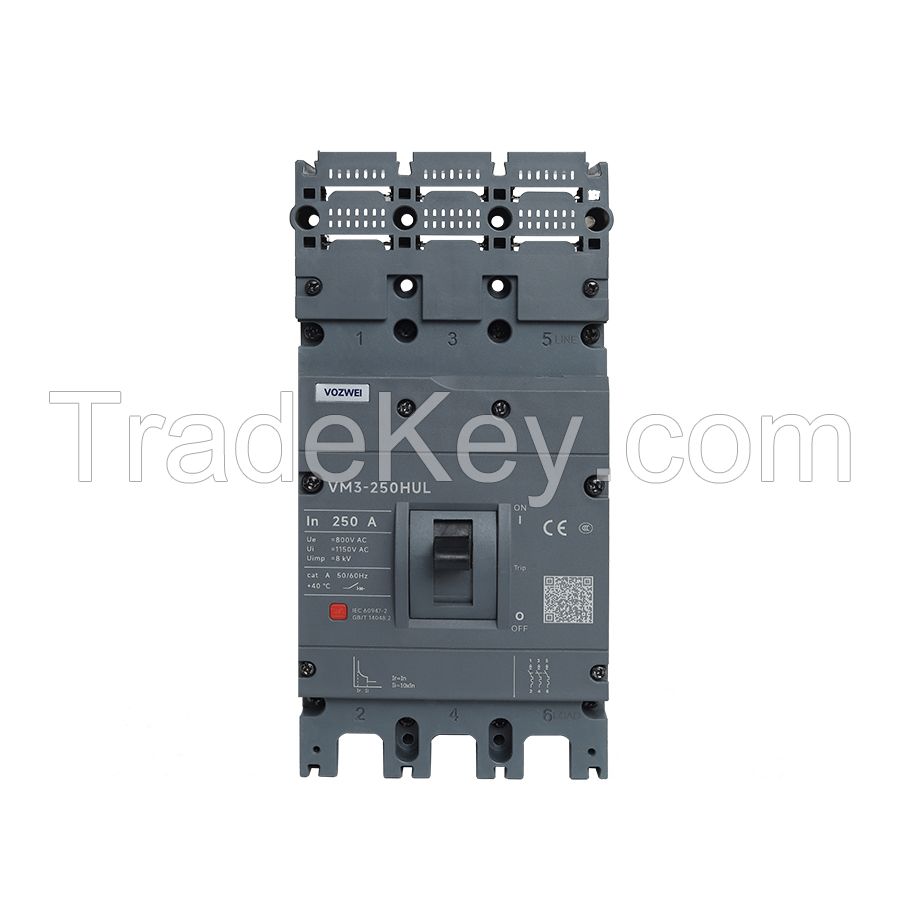 MCCB VM3-250HUL AC250A 3P AC800V 8kV Molded case circuit breaker for solar energy and wind power