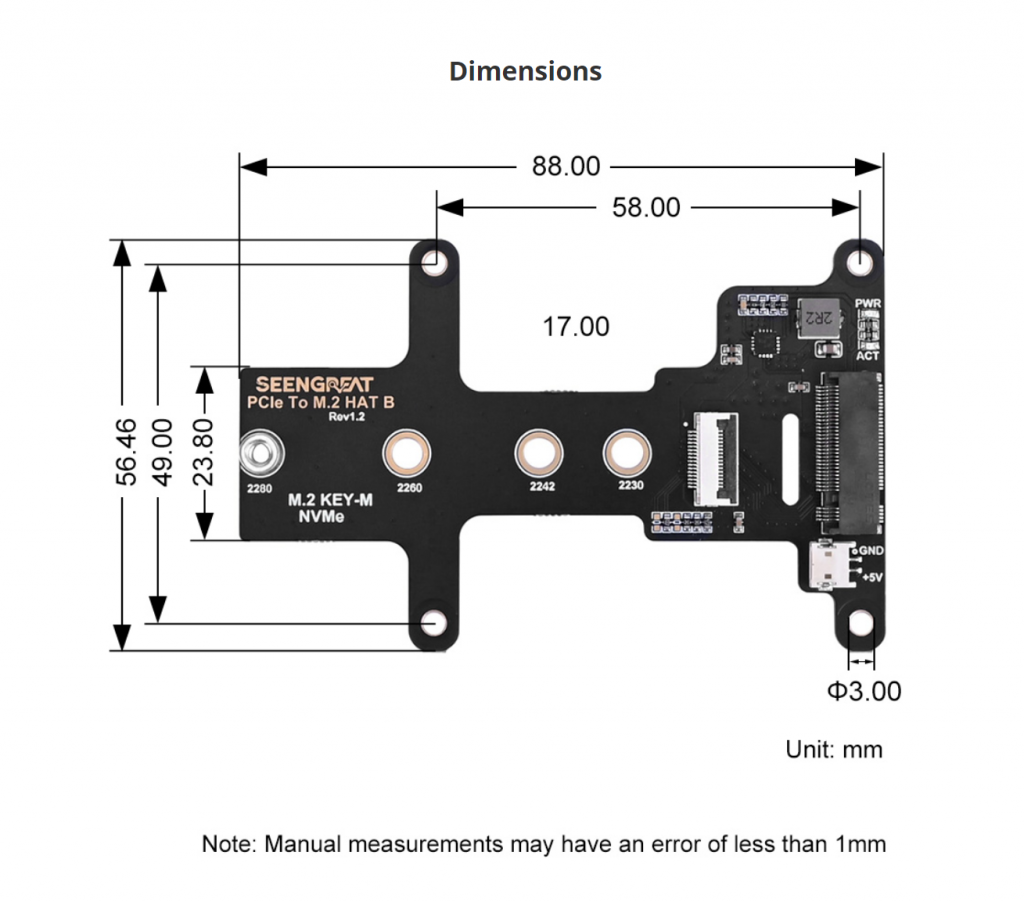 PCIe to M.2 HAT B Adapter Board for Raspberry Pi 5, High-speed Reading/Writing, Raspberry Pi 5 NVMe