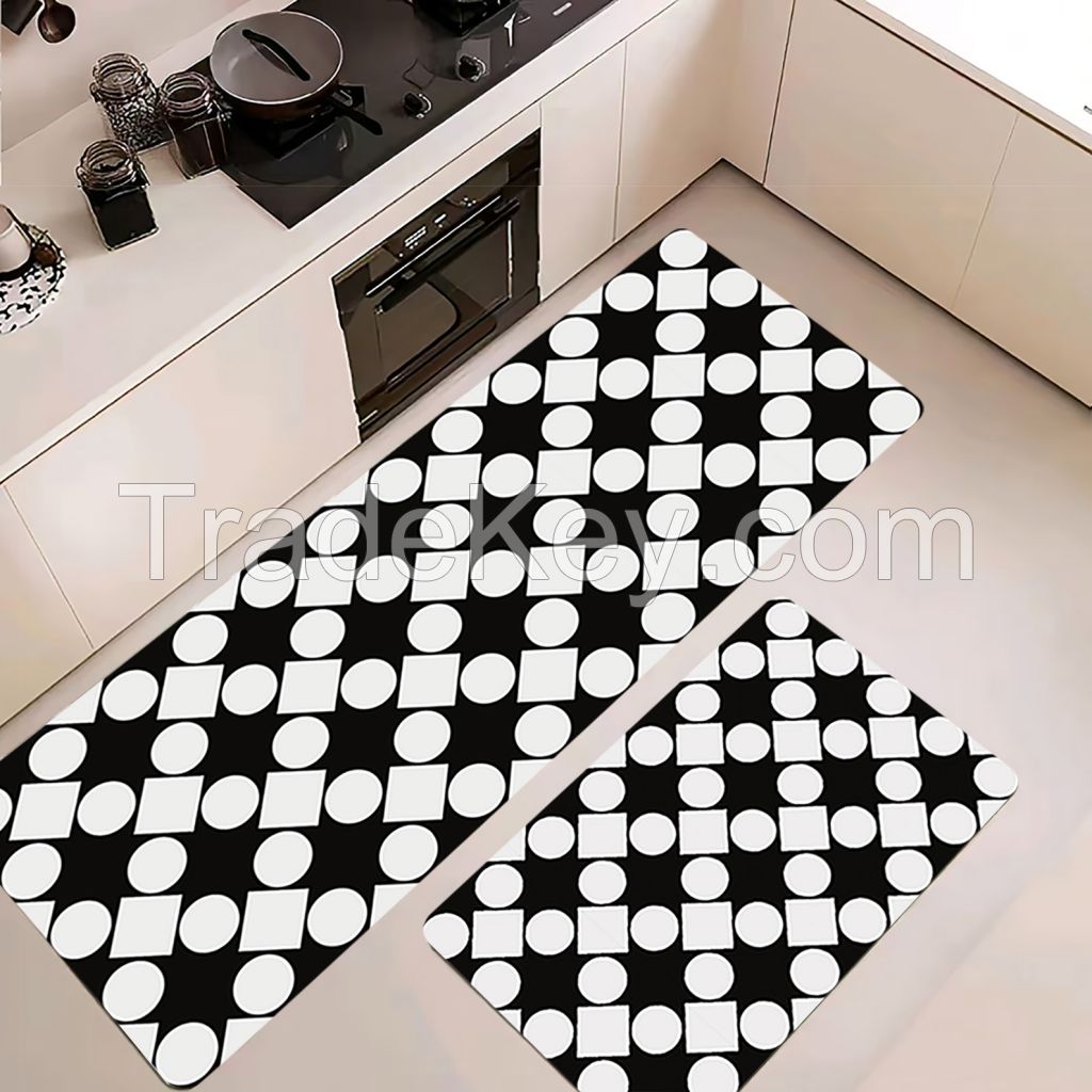 classic black and white pu kitchen mats 