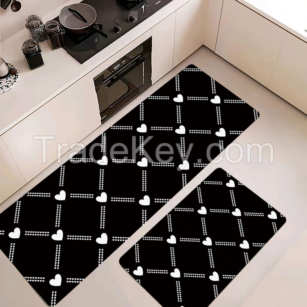 classic black and white pu kitchen mats 