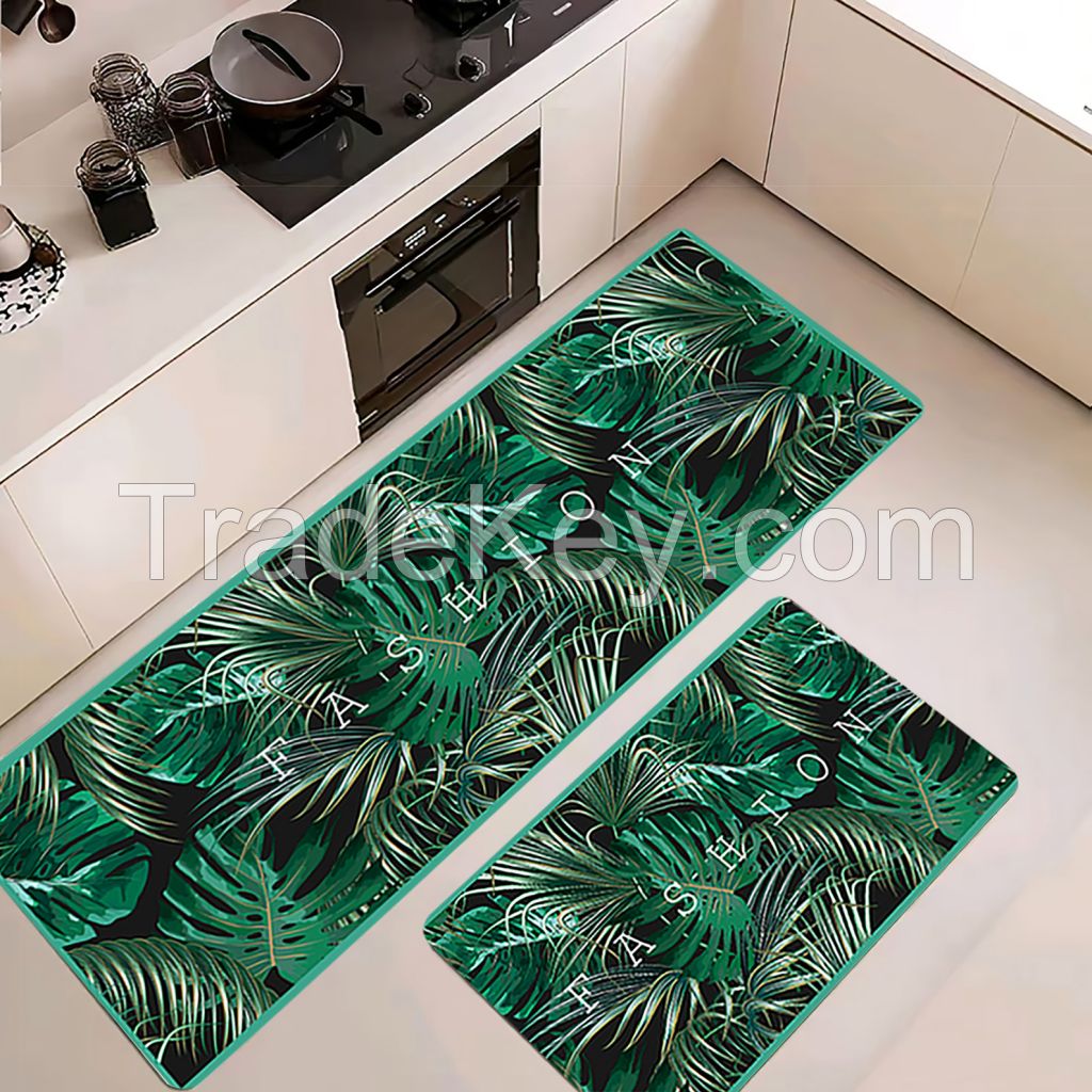 2 pcs of green color customized long standing anti-fatigue kitchen mats