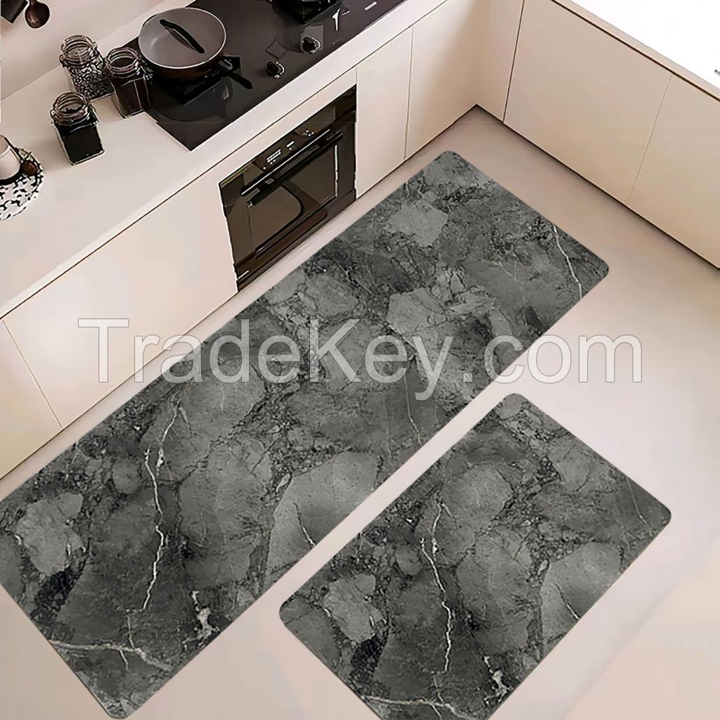 2 pcs of Marble patterns pu anti-fatigue kitchen mats