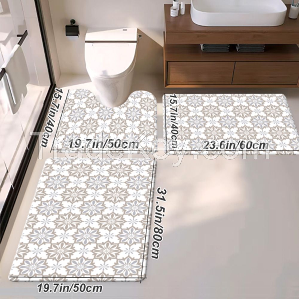 Christmas thick bath toiet Mat PU Leather Wear Resistance Bathroom Floor Mat No Stains Quick Drying Rubber Non-Slip Shower Mat 