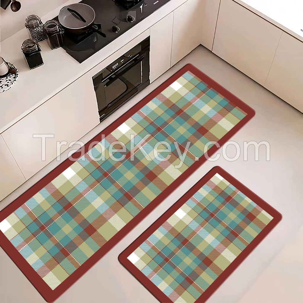 classic plaid pattern anti-fatigue faux pu pvc anti-fatigue kitchen mats