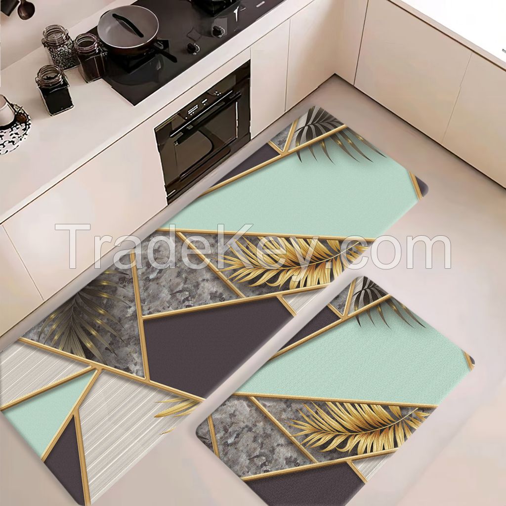 PU Leather Wear Resistance kitchen Floor Mat No Stains Quick Drying Rubber Non-Slip Shower Mat Fit in Front of Bathtub, Shower Room