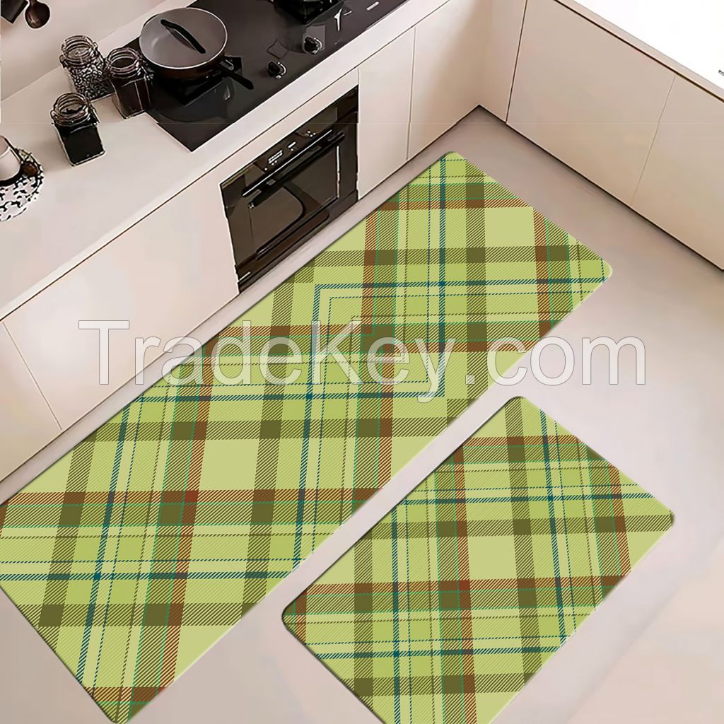 classic plaid pattern anti-fatigue faux pu pvc anti-fatigue kitchen mats