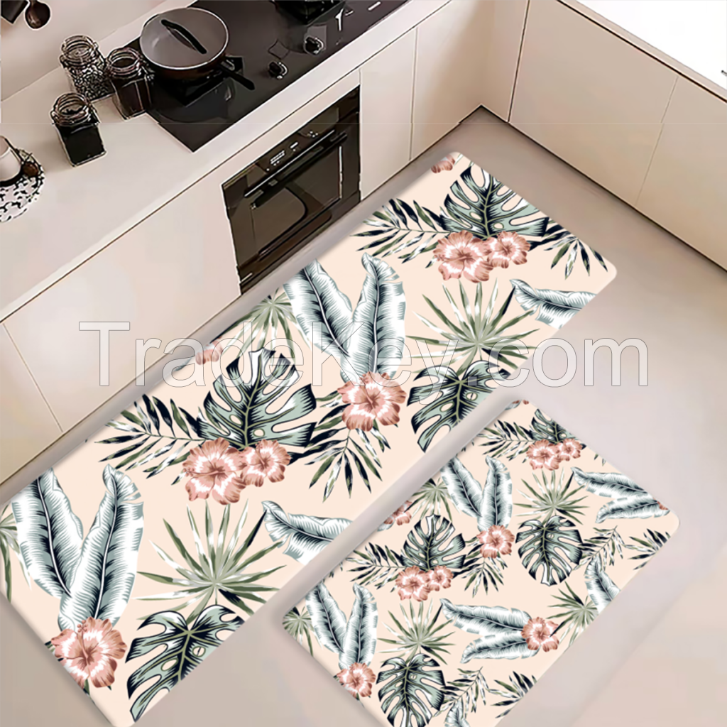 2pcs 45*75 and 45*120 Flower type of Faux pu Foam Kitchen Floor Foam Mats 