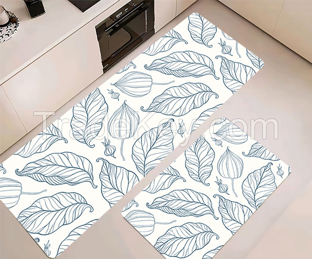 white and back Faux pu pvc foam kitchen non-slip waterproof floor mats