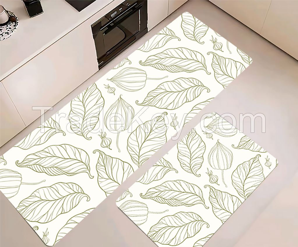 white and back Faux pu pvc foam kitchen non-slip waterproof floor mats