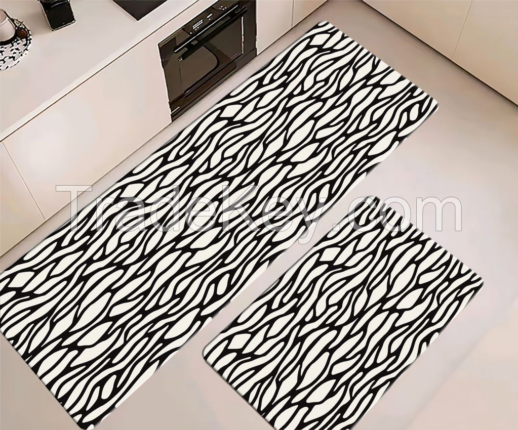 white and back Faux pu pvc foam kitchen non-slip waterproof floor mats