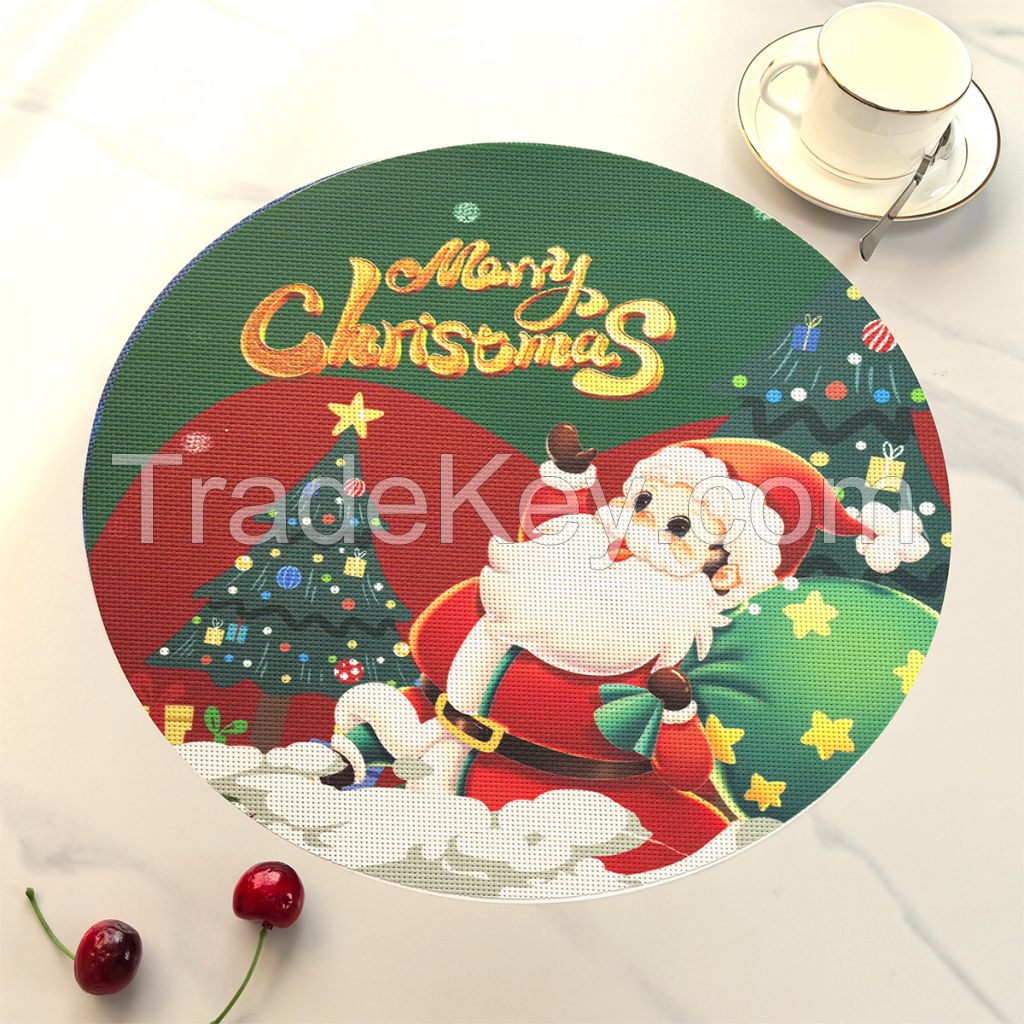 2 PCS Christmas Placemats, Table Mats for Dining Kitchen Table, Vinyl Non-Slip Washable PVC Heat Resistant Woven Place Mats