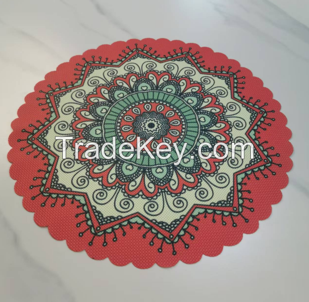 pvc flower patterns 38cm round  heat resistance placemats for hotel home dining table mat