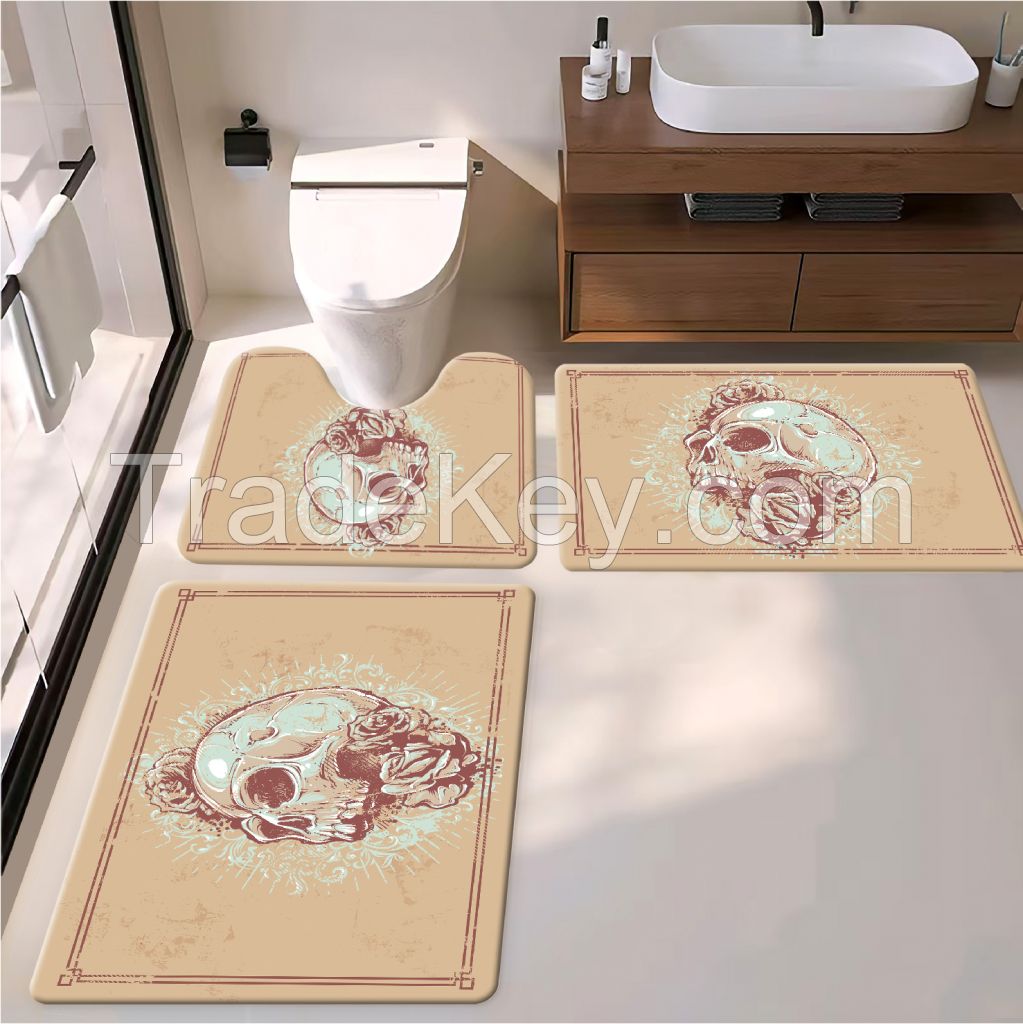 Halloween home deco  bath toiet Mat PU Leather Wear Resistance Bathroom Floor Mat No Stains Quick Drying Rubber Non-Slip Shower Mat 