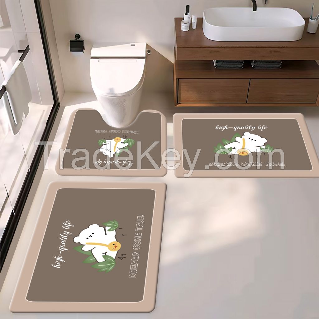 cartoon home baby deco bathroom Mat PU Leather Wear Resistance Bathroom Floor Mat No Stains Quick Drying Rubber Non-Slip Shower Mat 