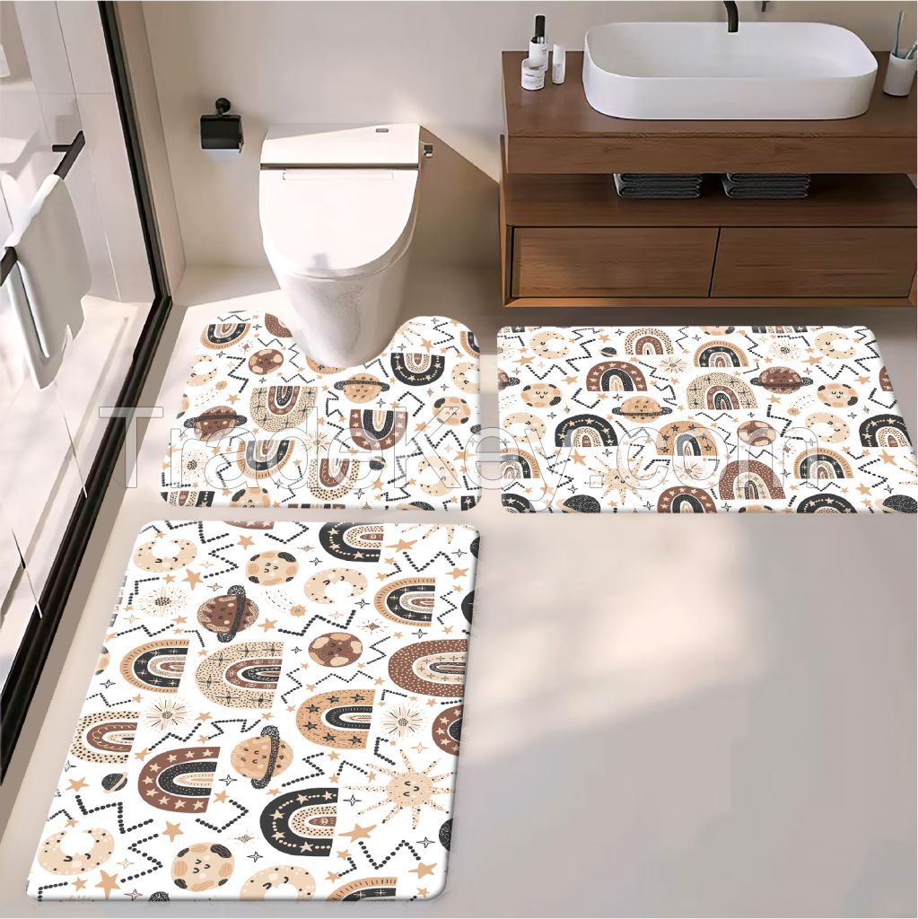 cute cartoon animal  style bath toiet Mat PU Leather Wear Resistance Bathroom Floor Mat No Stains Quick Drying Rubber Non-Slip Shower Mat 