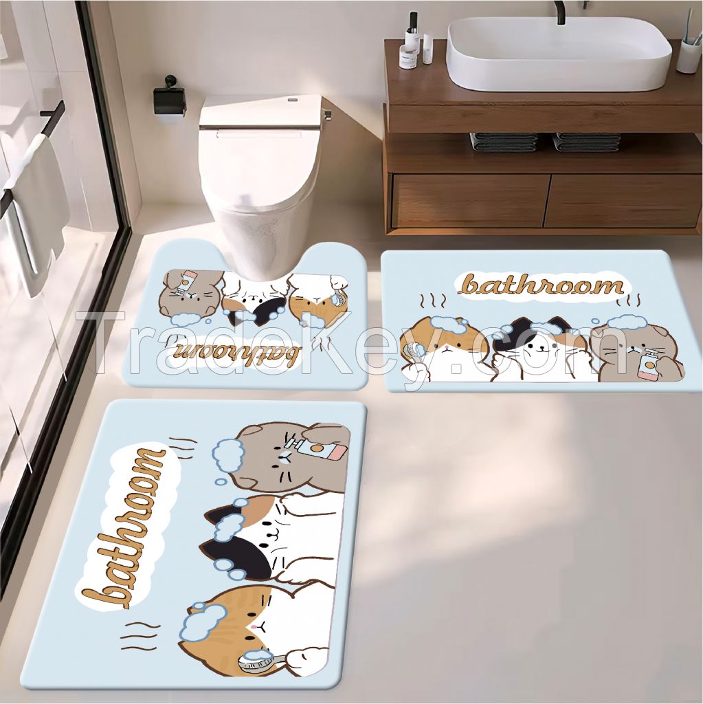 cute cartoon animal  style bath toiet Mat PU Leather Wear Resistance Bathroom Floor Mat No Stains Quick Drying Rubber Non-Slip Shower Mat 