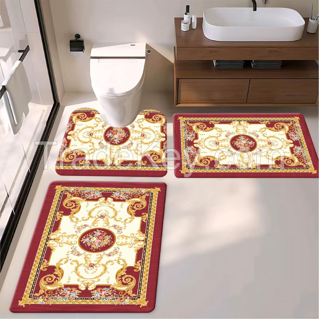 45*75cm/45*120cm southeast Asia style bath toiet Mat PU Leather Wear Resistance Bathroom Floor Mat No Stains Quick Drying Rubber Non-Slip Shower Mat 