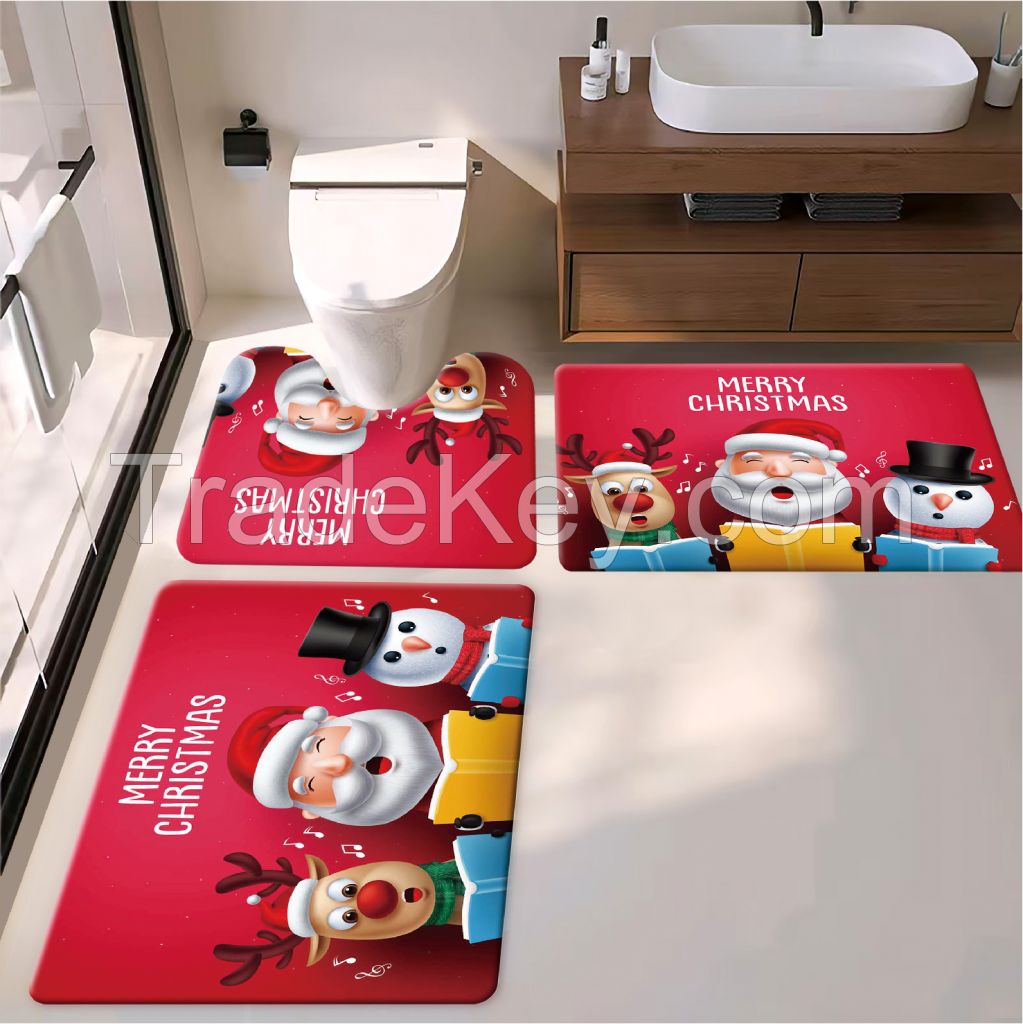 bath toiet Mat PU Leather Wear Resistance Bathroom Floor Mat No Stains Quick Drying Rubber Non-Slip Shower Mat 