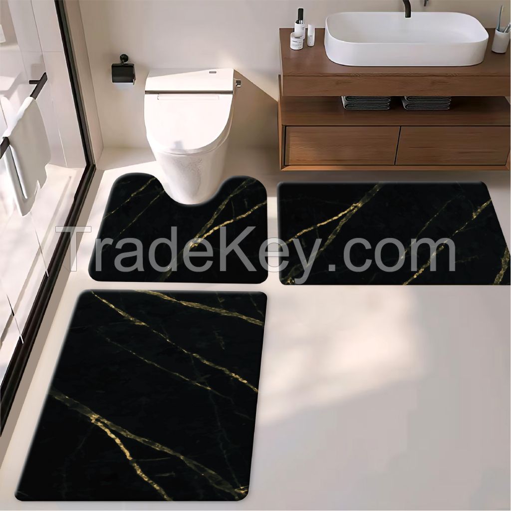 45*75cm/45*120cm black and white marble bath toiet Mat PU Leather Wear Resistance Bathroom Floor Mat No Stains Quick Drying Rubber Non-Slip Shower Mat 