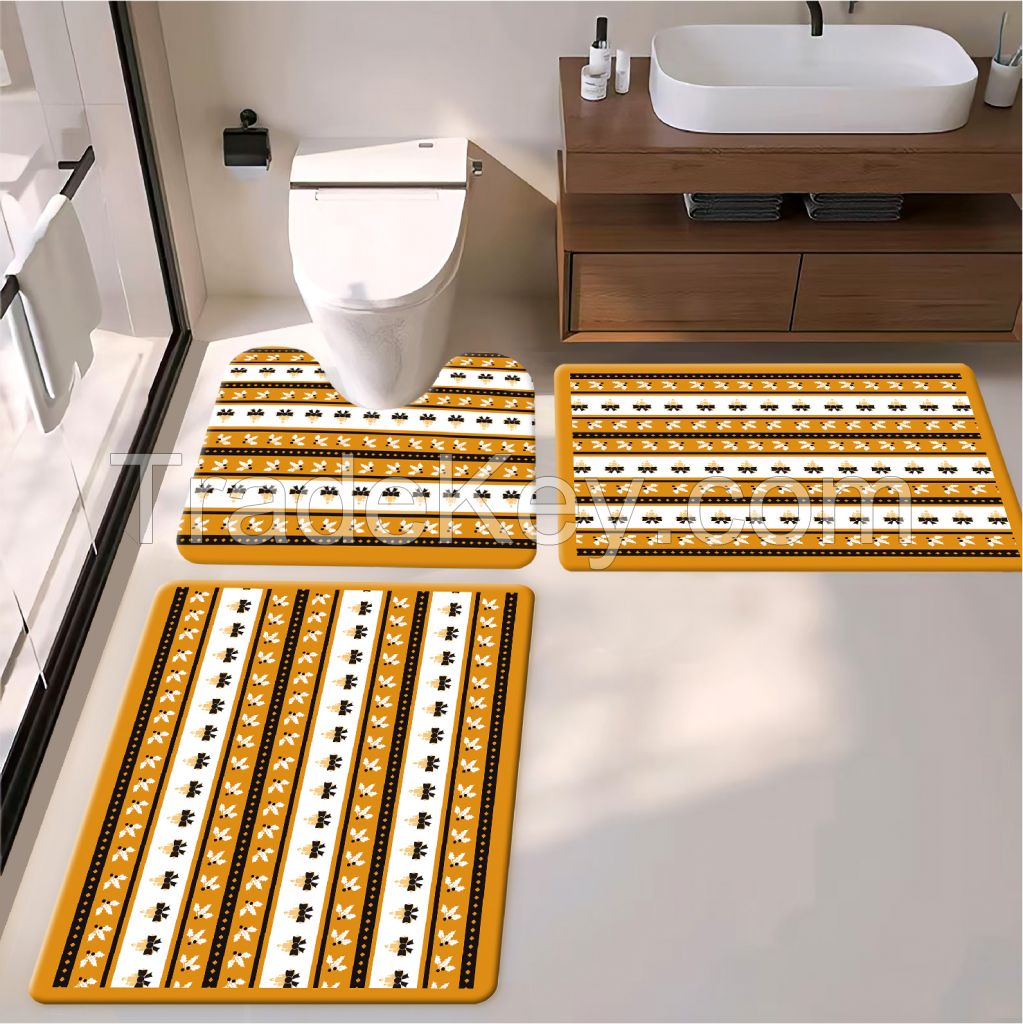 3pcs  bath toiet Mat PU Leather Wear Resistance Bathroom Floor Mat  Quick Drying Rubber Non-Slip Shower Mat 