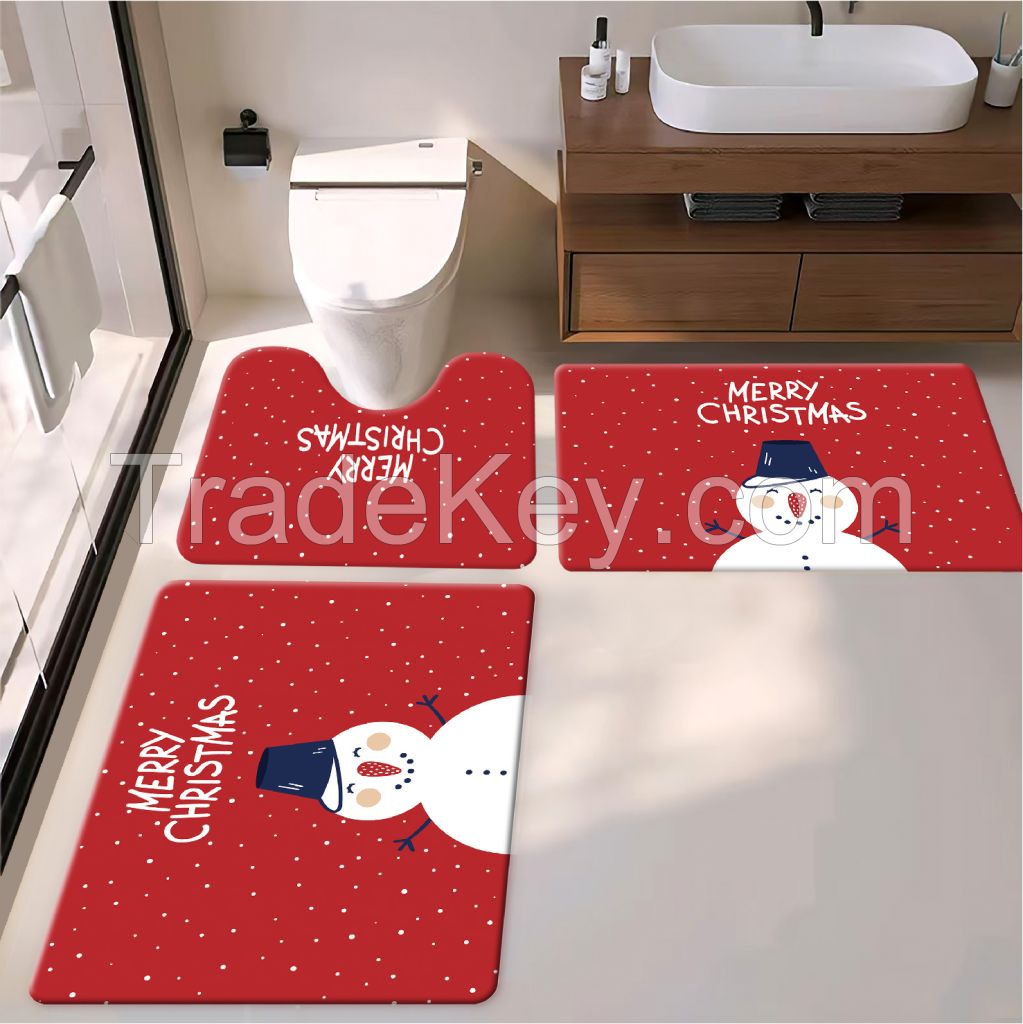 bath toiet Mat PU Leather Wear Resistance Bathroom Floor Mat No Stains Quick Drying Rubber Non-Slip Shower Mat 