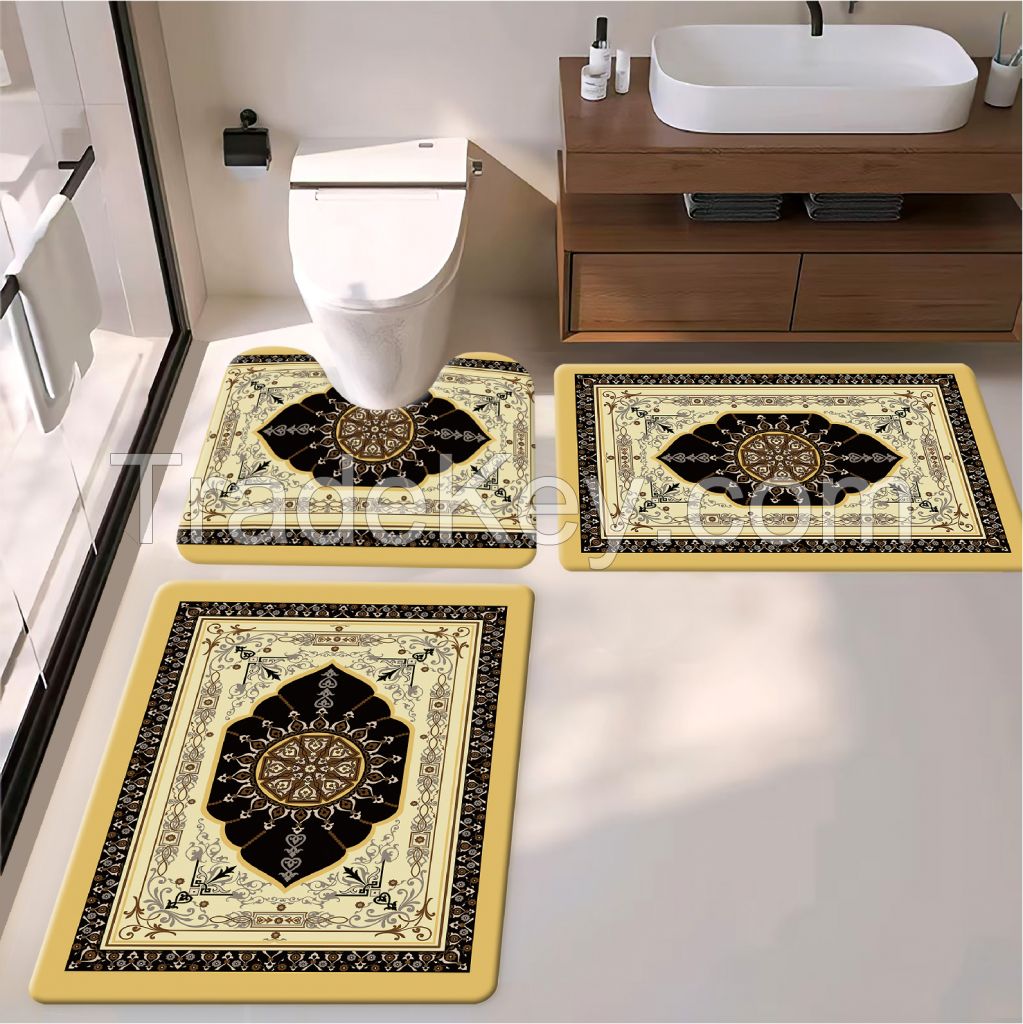 45*75cm/45*120cm southeast Asia style bath toiet Mat PU Leather Wear Resistance Bathroom Floor Mat No Stains Quick Drying Rubber Non-Slip Shower Mat 