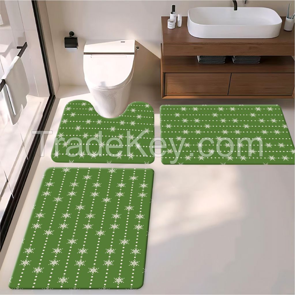 3pcs  bath toiet Mat PU Leather Wear Resistance Bathroom Floor Mat  Quick Drying Rubber Non-Slip Shower Mat 