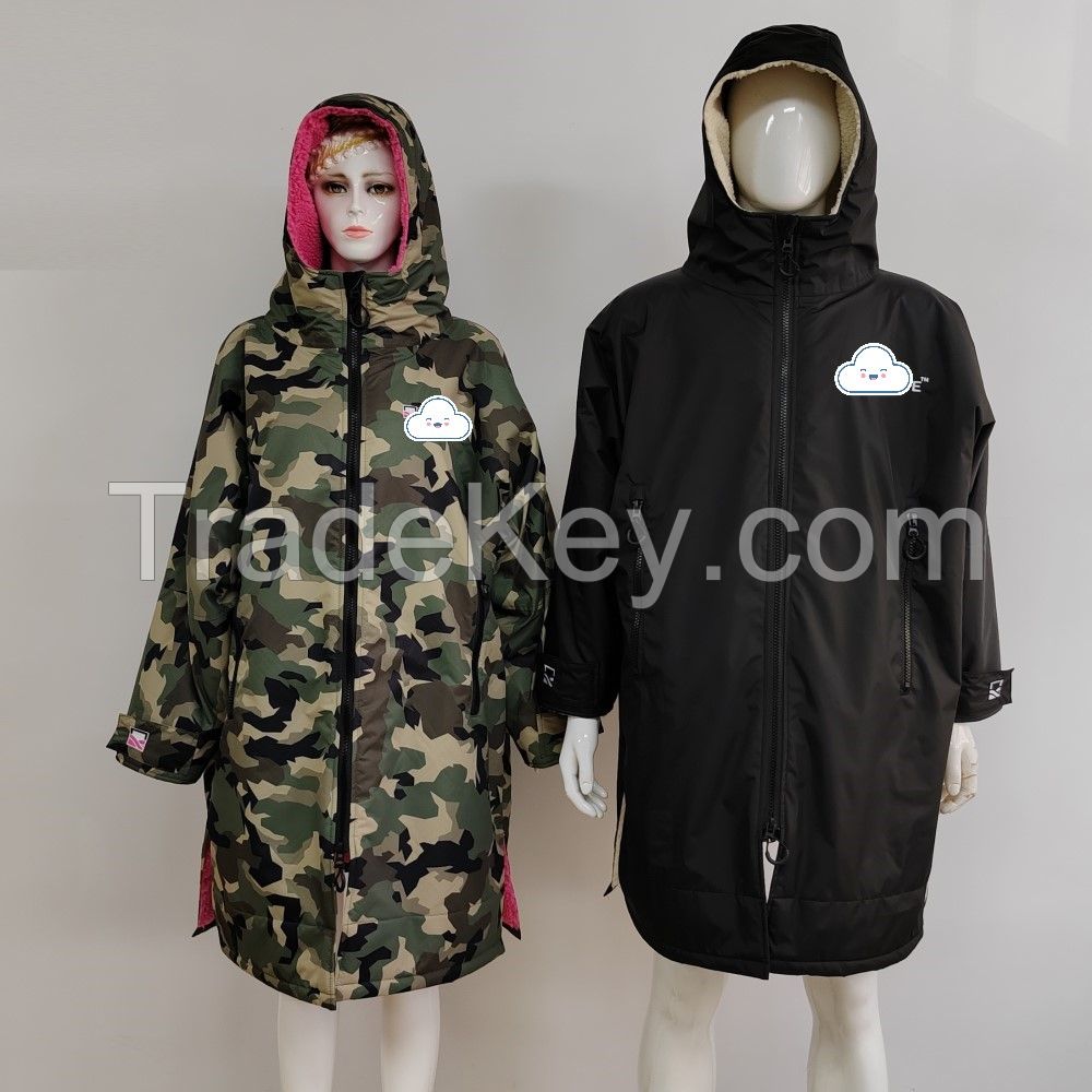 Custom Hood Thicken Lining Warm Oversized Coat Waterproof Changing Robe Windproof Surf Poncho swim parka