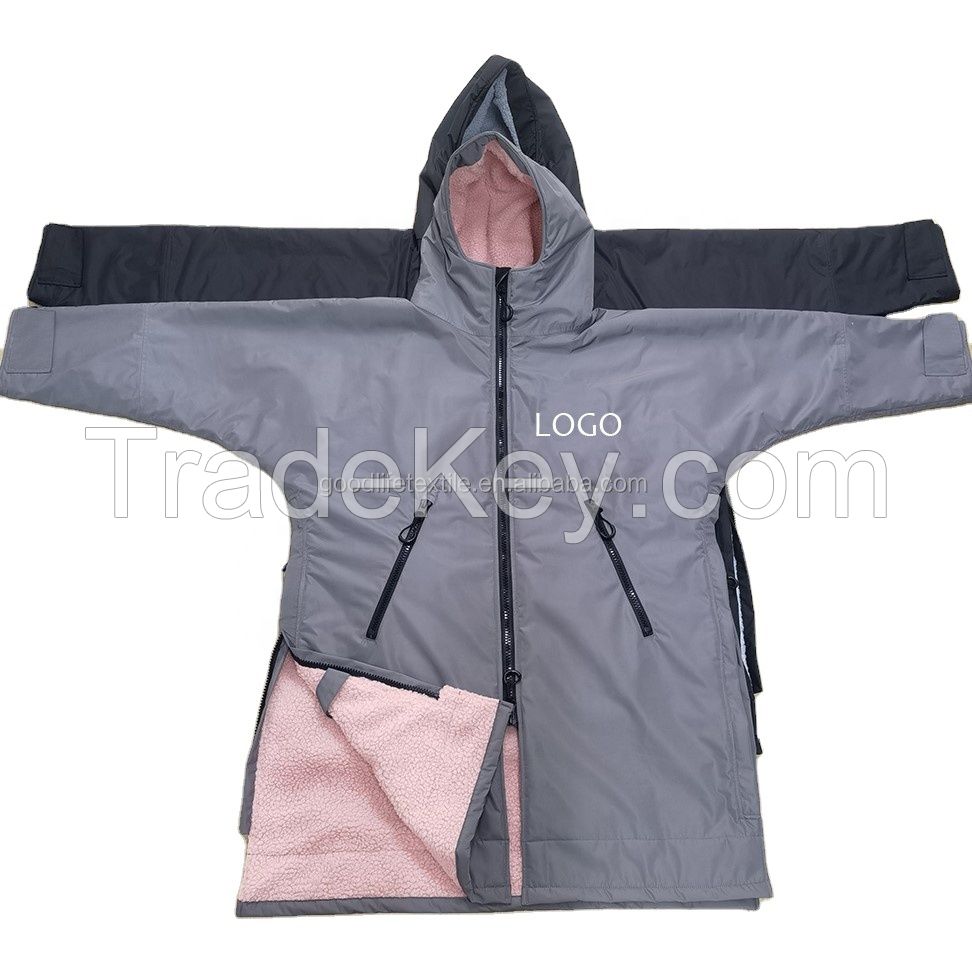 Sherpa fleece lined hooded windbreaker equestrian horse riding winter waterproof warm coat jacket changing robe