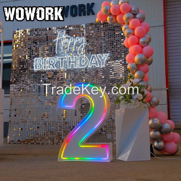 Wowork LED Electronic Big Marquee letter Light Number for Wedding Decoration Event Props