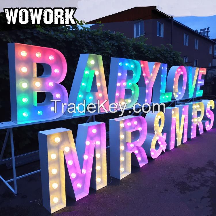 WOWORK Props Event Big Giant LED 3FT 4FT 5FT Metal Marquee Letters Light for wedding party event decoration