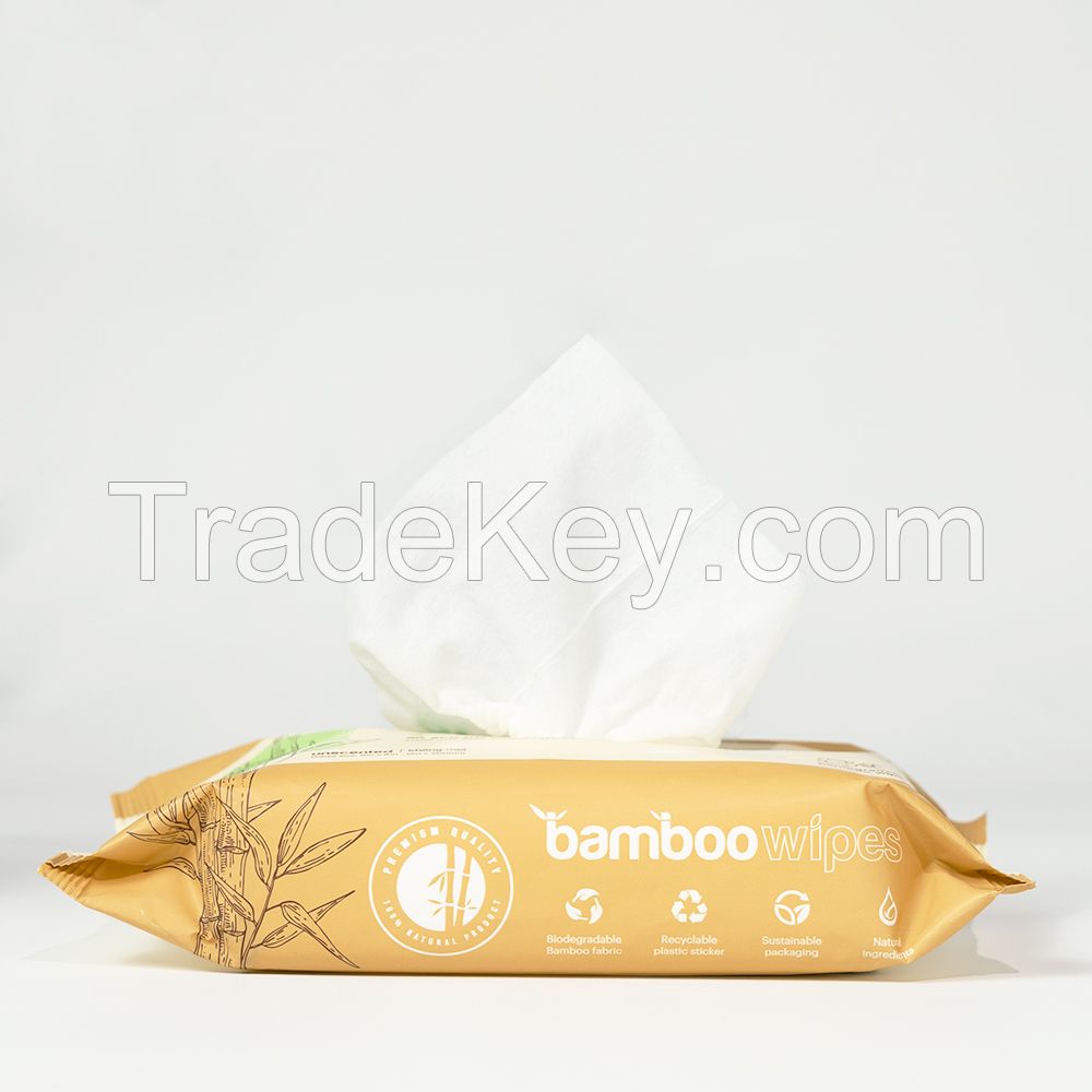 Organic Biodegradable Bamboo Wipes, Unscented, Soft and Gentle, Perfect for Gently Cleansing Delicate Skin.