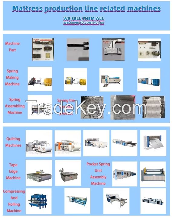 Mattress Spring Bed Net Production Line,Mattress Spring Making Machine,Mattress Spring Assembling Machine,Mattress Quilting Machine,Mattress Packing Machine,S-Shape Spring Forming Machine,Tape edge machine,OTHER RELATED MATTRESS MACHINE