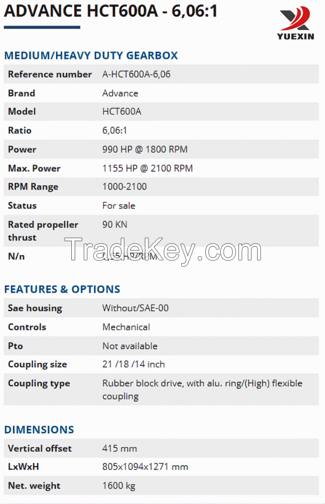 China Advance Marine Gearbox Kapal HCT600A - 6, 06:1 YueXin Speed Reducer