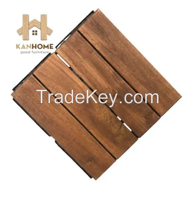 KANHOME T4A1 High Quality Modern Outdoor Flooring Wooden Deck Tiles Durable and Weatherproof 4 Slats Decking Solid Texture